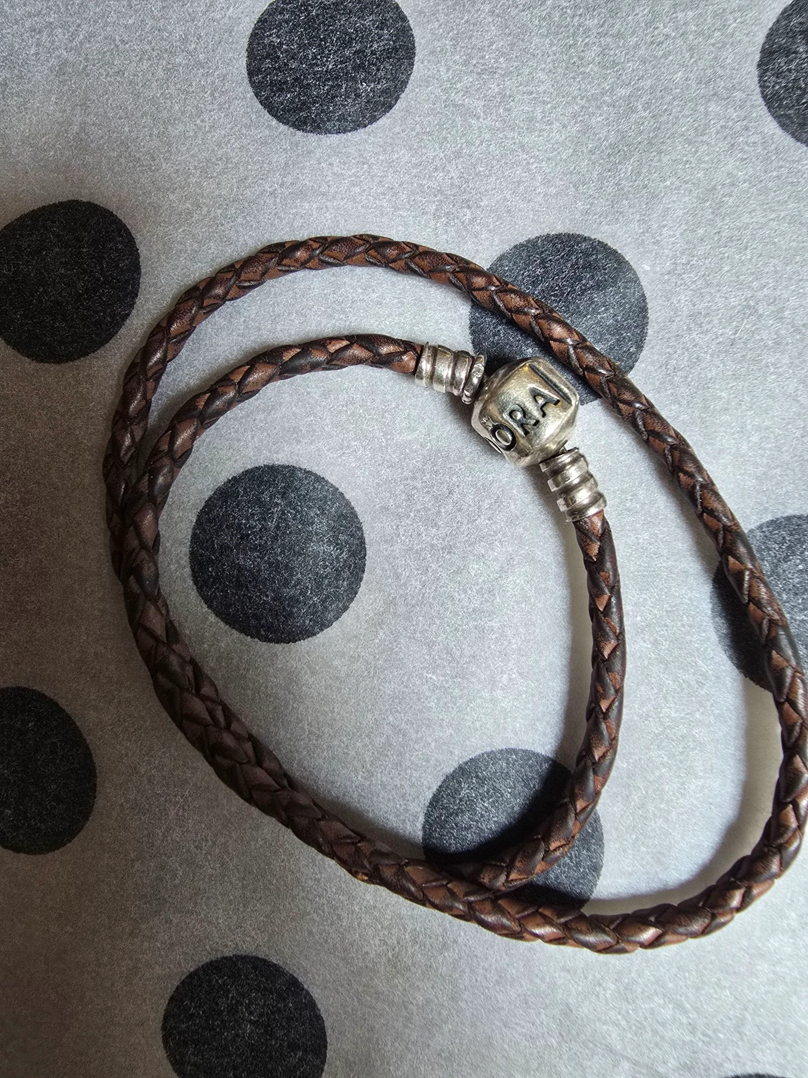 Pulseira Pandora original prata e couro castanho duas voltas